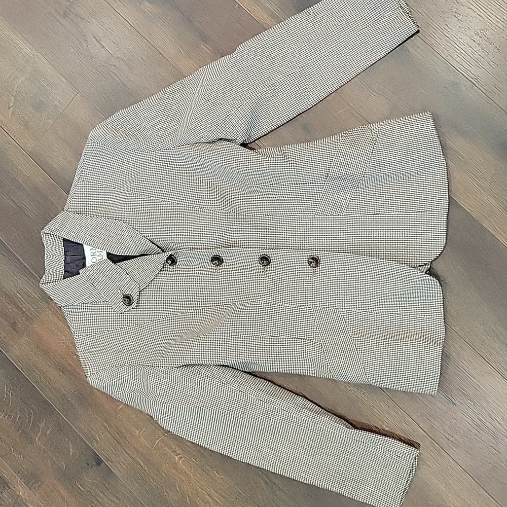 Vintage 90s y2k Norma Kamali  Vintage brown wool  Mini Houndstooth Blazer. 4